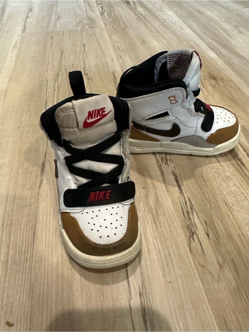 Nike Kids High-Top Sneakers in White, Black & Brown
